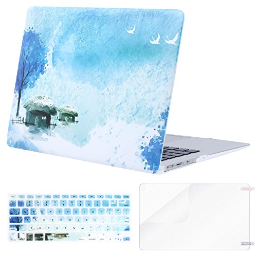 MOSISO Plastic Pattern Hard Case Shell with Keyboard Cover with Screen Protector Compatible MacBook Air 13 Inch (Model: A1369 and A1466), Snow Surrounds Fishermen Houses