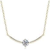 AINUOSHI Solitaire Smile Necklace for Women 14K Gold Plated Lab-Created Diamond Certificated Moissanite Stones S925 Dainty Curve Bar Pendant Necklace for Anniversary Mother's Day Valentines Gift