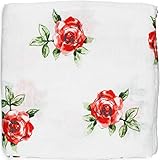 Silky Soft Muslin Swaddle Blankets (Floral Red Rose Print 47x47) for Newborn Baby Girl, Large Bamboo/Cotton - Receiving Blanket, Swaddling Wrap, Sleepsack, Carseat Cover by adaline