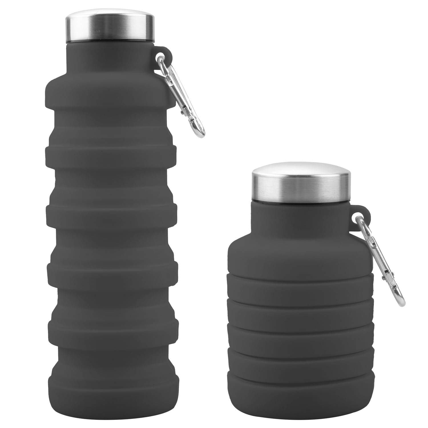 Rumyve Silicone Water Bottle,Collapsible Portable Travel Bottle,Leakproof Sports Bottles Outdoor Accessories for Hiking Camping Running(Grey)