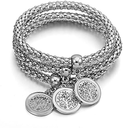 Women's- Golden Life Tree Pendant Bracelet Corn Chain Three Layer Set Hand Jewelry Women Gift
