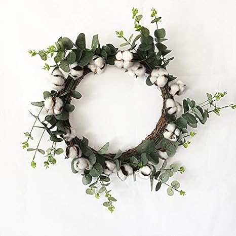 Amazon Co Jp 人工ラウンドリース フロントドア用 インチ コットンガーランドリース ラウンドリーフ付き 春夏ヴィンテージリース ファームハウス装飾 アウトドア Generic