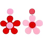 ONLYJUMP Vintage 60s 70s Flower Earrings - Colorful Floral Big Acrylic Daisy Dangle for Women - Lily Petals Hawaii Plant Statement Fashion Jewelry