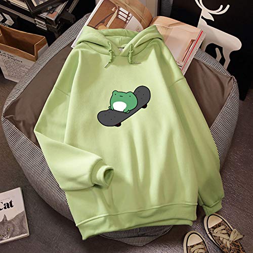 KEEVICI Women's Cute Sweatshirts Frog Skateboard Long Sleeve
