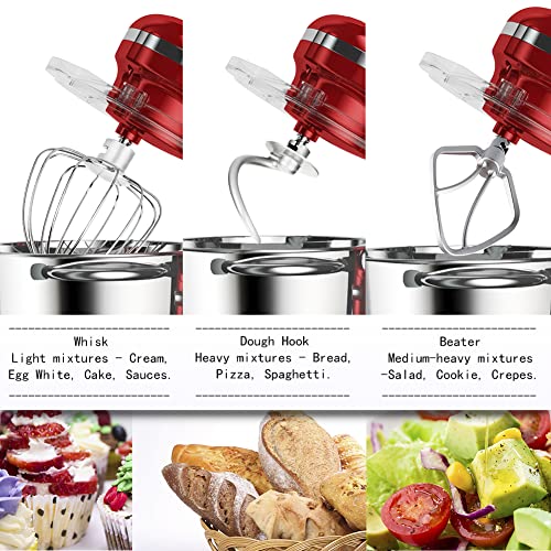 Aucma Stand Mixer,6.5-QT 660W 6-Speed Tilt-Head Food Mixer, Kitchen Electric Mixer with Dough Hook, Wire Whip & Beater 2 Layer Red Painting (6.5QT, Red)