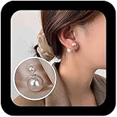 IRCOMULTI Boho White Pearl Ear Jacket Earrings Round Pearl Ear Studs Vintage Pearls Front Back Earring White Pearls Earrings Double-Sided Earring Jewelry for Women