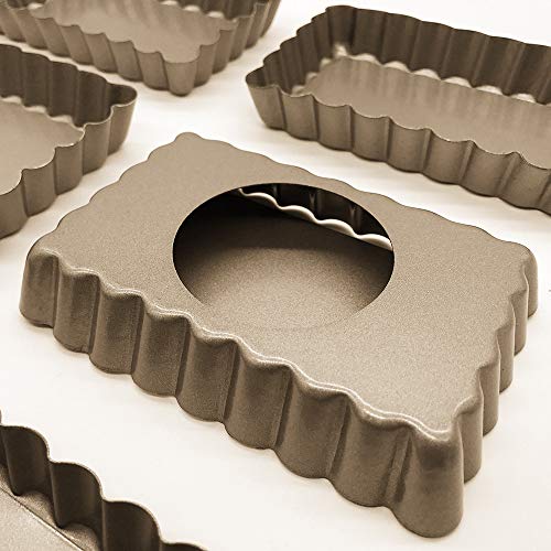 HOMOW Non-stick Pizza Pan, Quiche Pan With Removable Bottom, Removable Loose Bottom Quiche Pan, Tart Pie Pan, Heavy Duty Pan (5"X3"X0.8"(6PCS))