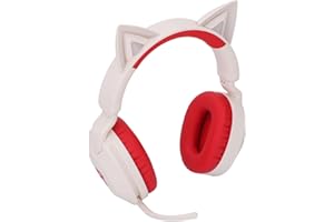 Cryfokt Cat Ear Headphone with LED Light Stereo Foldable Microphone for Gaming Travel 3.5mm AUX Cable Included (Red)