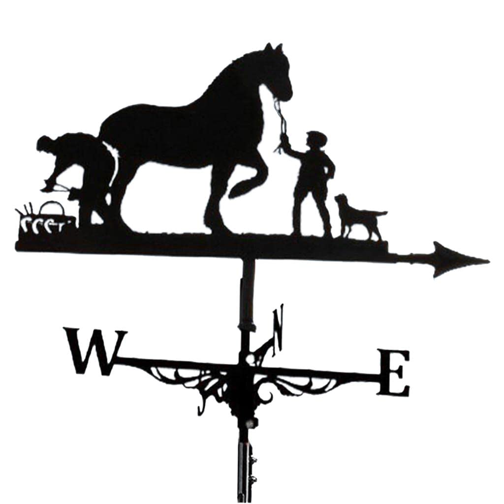 Fenteer Weathervane 29.5" Weather Vane Retro Farm Scene Weathervane Professional Measuring Tools Patio Yard Decoration, Horse