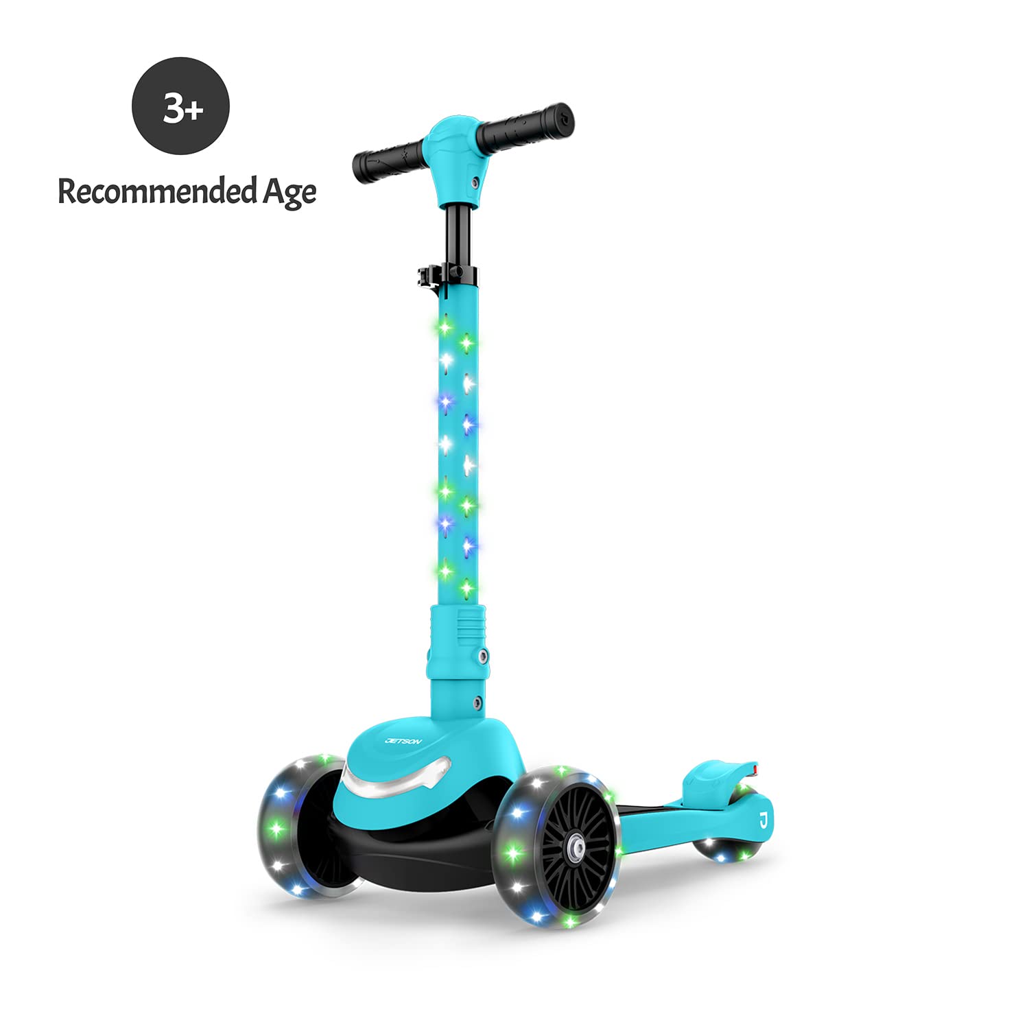 Jetson 3-Wheel Light-Up Kick Scooter, Lights on Stem & Wheels, Height Adjustable Handlebar, Rear Brake, Foldable, Ages 3+