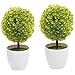 MyGift Tabletop Artificial Topiary Indoor Decor, Fake Plants Faux Yellow Boxwood Ball Tree with White Planter Pots, Set of 2