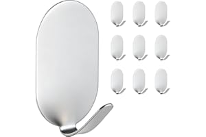 IBERDE 10 Pcs Sticky Adhesive Hooks for Hanging, Stainless Steel Key Hooks Command Hooks Stick On Wall Mount Hanger Over The Door Metal Utility Hooks for Kitchen, Towel, Cup, Coat, hat, Picture (Silver)