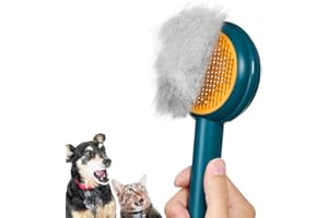 HICC GROOM! Pet Grooming Brush for Cats, Self Cleaning Cats Hair Brush with Release Button, Shedding Pet Brush for Short or Long Haired Cats/Dogs, Massage Removes Loose Fur, Tangles (Blue)