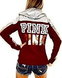 Huiyuzhi Women's Mix Color Long Sleeves Pullover Letters Printed Sweatshirt (M, Wine Red)