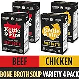 Bone Broth Variety Pack, Beef and Chicken by Kettle and Fire, Keto Diet, Paleo Friendly, Whole 30 Approved, Gluten Free, with Collagen, 10g of Protein (Pack of 4)
