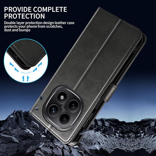 WAURZ Case for Xiaomi Redmi Note 15 4G/5G, Case with Card Holder Flip Wallet Leather Pouch Protective Flip Cover Case Black