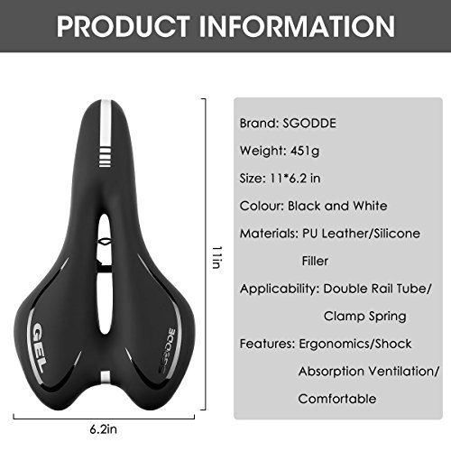 image for SGODDE Comfortable Bike Seat, Gel Bicycle Saddle Padded Professional W