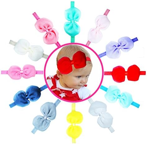 Baby Headbands Chiffon Flower Bow Elastic Headbands 12pcs 4" by ColorBeBe (JC-009)