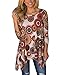 MIROL Womens Casual Fall Floral Print 3/4 Sleeve Tunic Loose Long Blouse Tops,Brown,Medium