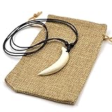 HZMAN Men's White Teeth Pendant Wild Boar Tusks Tribal Necklace Adjustable - Outdoor Amulet