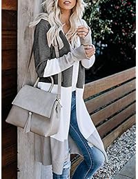 DREAGAL - Chaqueta de punto para mujer, estilo bohemio, con parte frontal abierta, color bloque, manga larga
