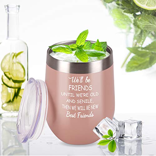 We'll Be Friends Best Friend Wine Tumbler, Inspirational Friendship Birthday Gifts for Women Girls Sisters, Gingprous12 Oz Insulated Wine Tumbler Cup, Blush Gold - Thumbnail 2