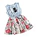 Girls Dress, Princess Dresses Sleeveless Denim Tops Floral Tutu Skirts (1-2 Years)