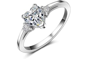 ACEFEEL 925 Sterling Silver Heart Shaped White Opal Engagement Promise Band Ring