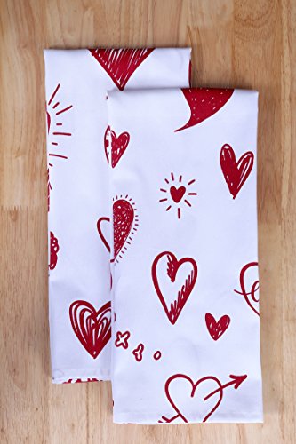 Set of Apron,Oven Mitt,Pot Holder, Pair of Kitchen Towels in a Valentine Hearts Design, Made of 100% Cotton, Eco-Friendly & Safe, Value Pack and Ideal Gift Set, Kitchen Linen Set By CASA DECORS