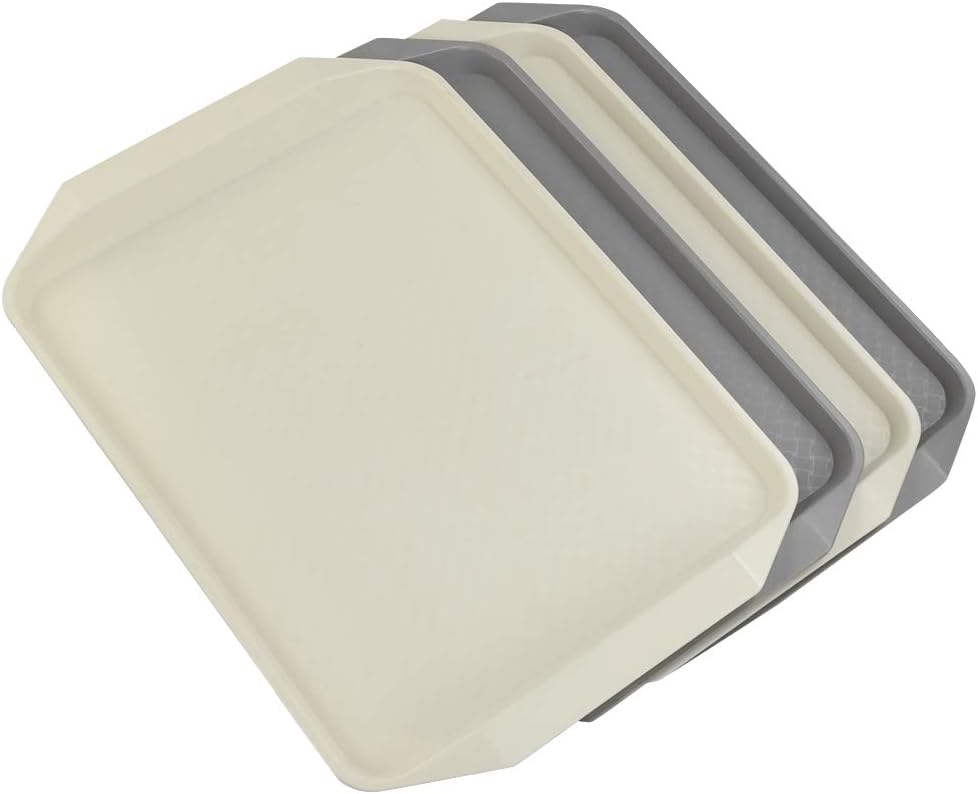 Ramddy Plastic Fast Food Trays for Eating, 4 Packs Rectangular Serving Trays, Grey Beige