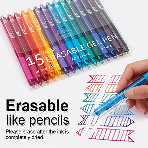 Vanstek 15 Colors Retractable Erasable Gel Pens Clicker, Fine Point(0.7