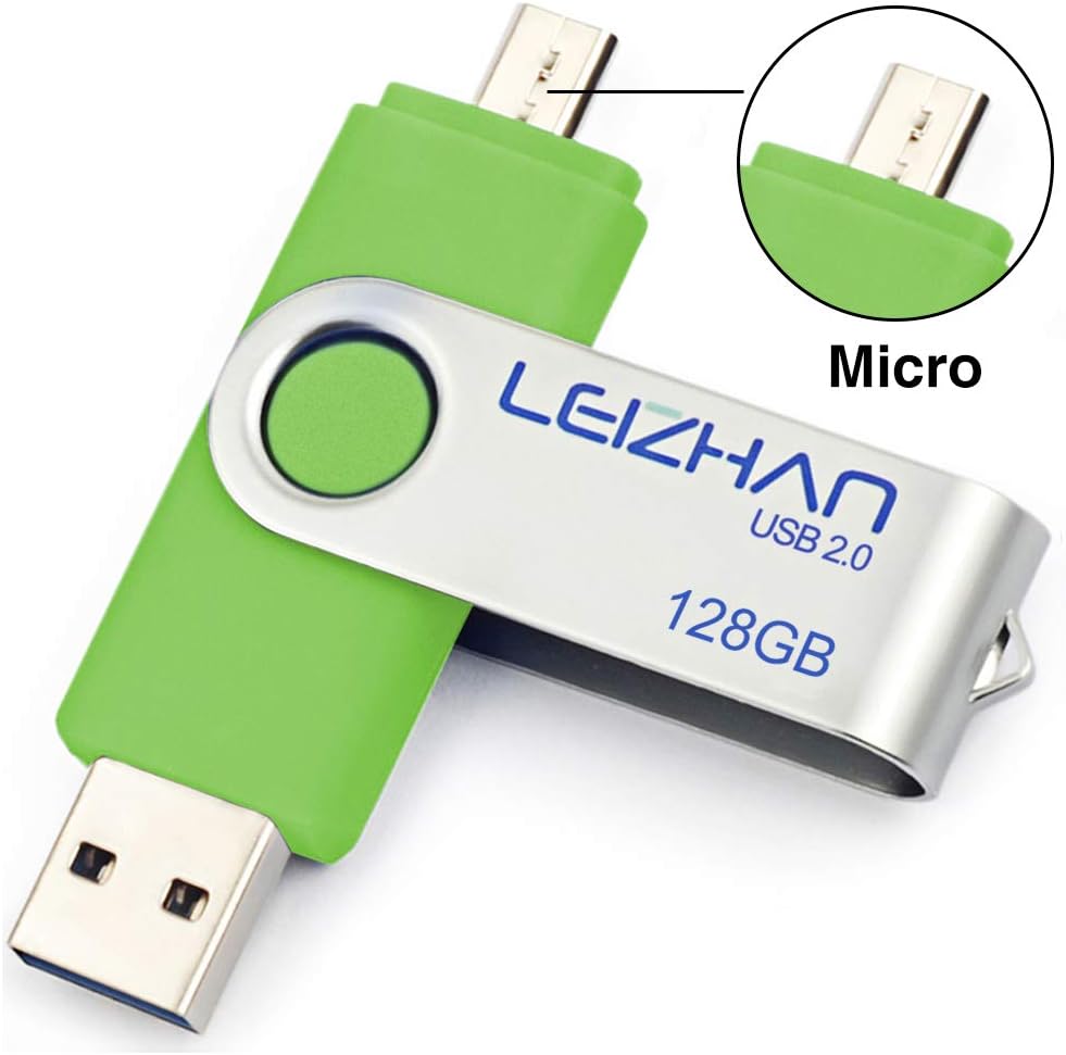 Leizhan USB 3.0 Micro OTG Flash Drive 128GB Micro USB Thumb Drive Memory Stick for Android Phone/ Tablet/ Computer Jump Drive Photo Stick,Green