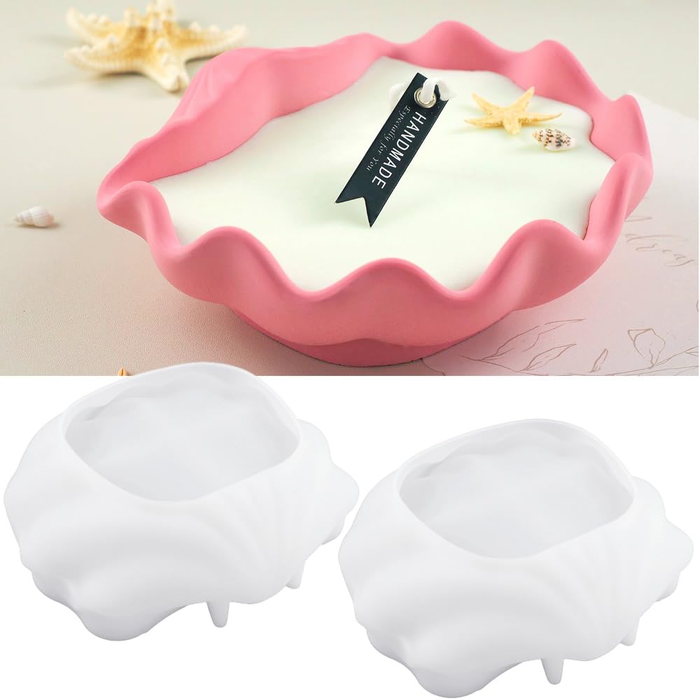 Photo 1 of 2 Pack 6.5 Inch Large Seashell Silicone Molds, Conch Candle Containers Mold, Handmade Storage Tray Resin Sea Snail Mould, Clam Shells Concrete Succulent Planter Mold