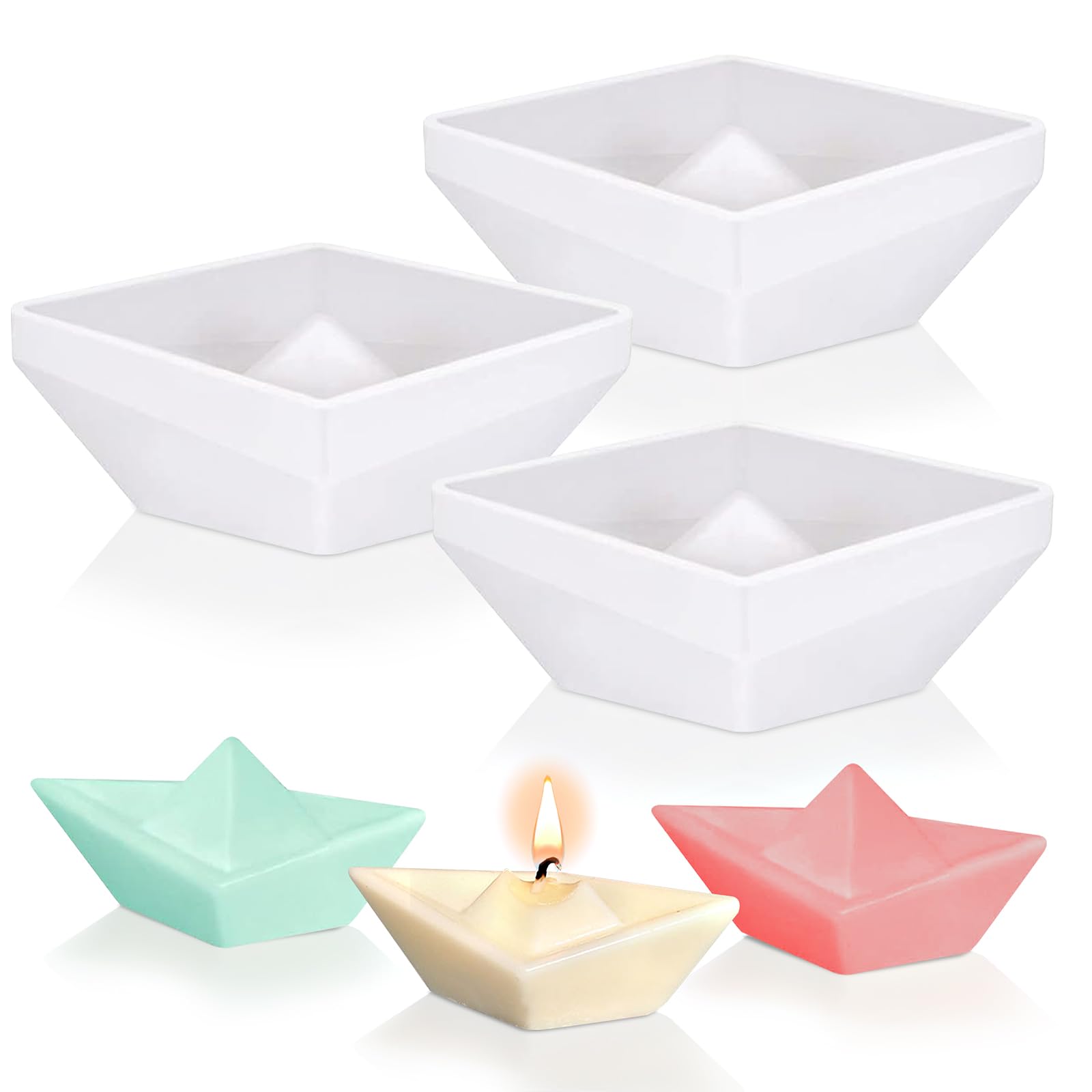 LWuuywa 3D Origami Boat Silicone Mould, Pack of 3 Candle Moulds, Epoxy Resin Casting Mould, Cake Fondant Baking Mould, DIY Decoration, Craft for Cake Decoration, Chocolate, Candles, Crafts