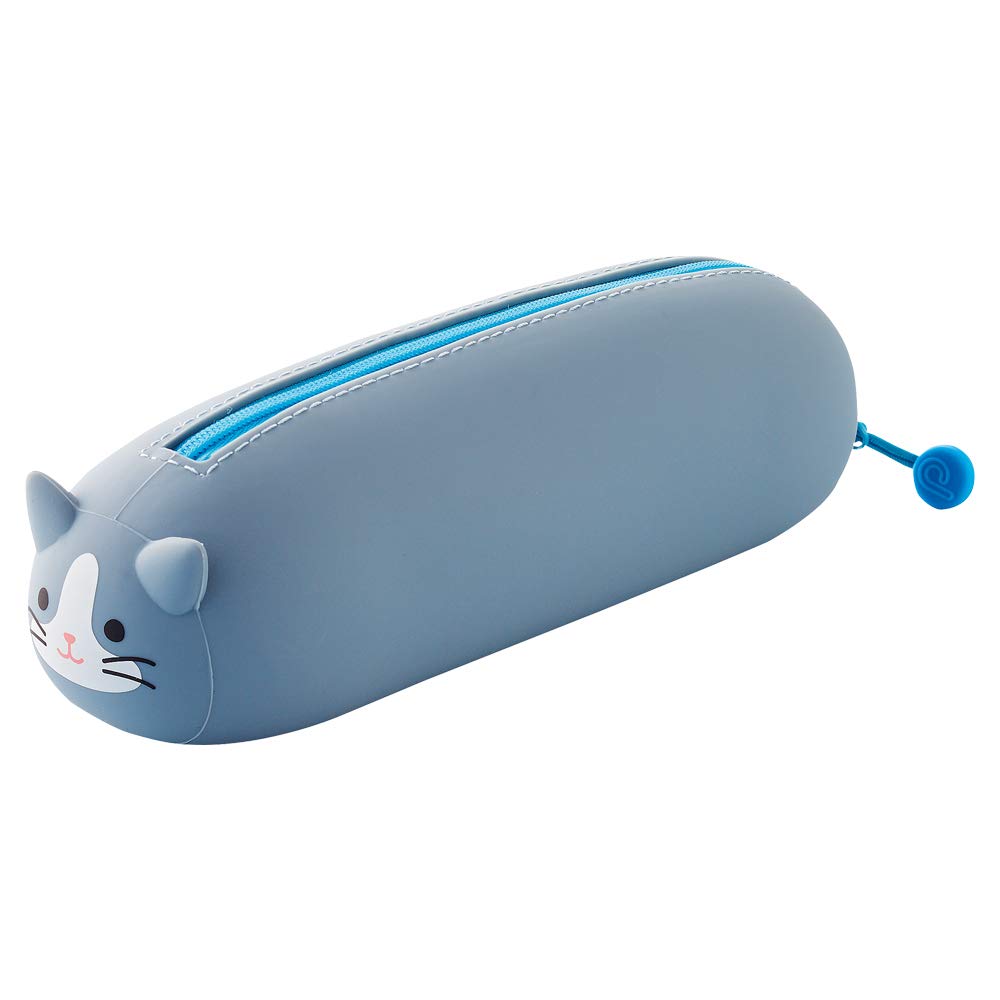 LIHITLAB PuniLabo Zipper Pen Case/Pouch, Horizontal, 2.5" x 7.9", Gray Cat (A7781-4) — image 1