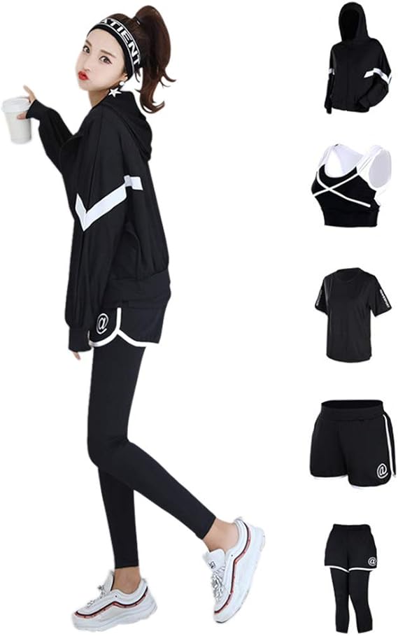 Amazon Crazy クレイジー スポーツウェア ヨガウェア 運動服 レディース ランニング ウォーキング フィットネス トレッキング 上下セット セットアップ 全身セット 5点セット コート ジャケット 通販