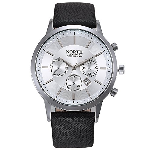 North Mens Fashion Waterproof Quartz Watches with Leather Strap Date Display Analog Sport Wrist Business Watch for Men