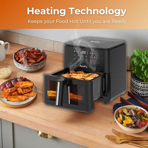 AEROFRY Digital Air Fryer 6L Panoramic glass, Oil Free Healthy Cooker with multiple Presets, Non-Stick Basket with 360° High speed air technology- Black | قلاية هوائية رقمية بدون زيت