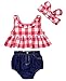 SWNONE 3Pcs Baby Girls Plaid Ruffle Bowknot Tank Top+Denim Shorts +Headband Outfit (Red, 12-18 Months)