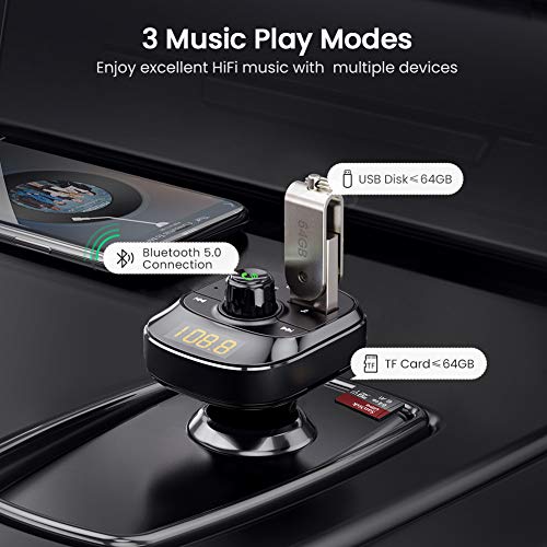 UGREEN Car Bluetooth FM Transmitter, QC3.0 and USB C PD 18W Radio Adapter Car Kit with 3 USB