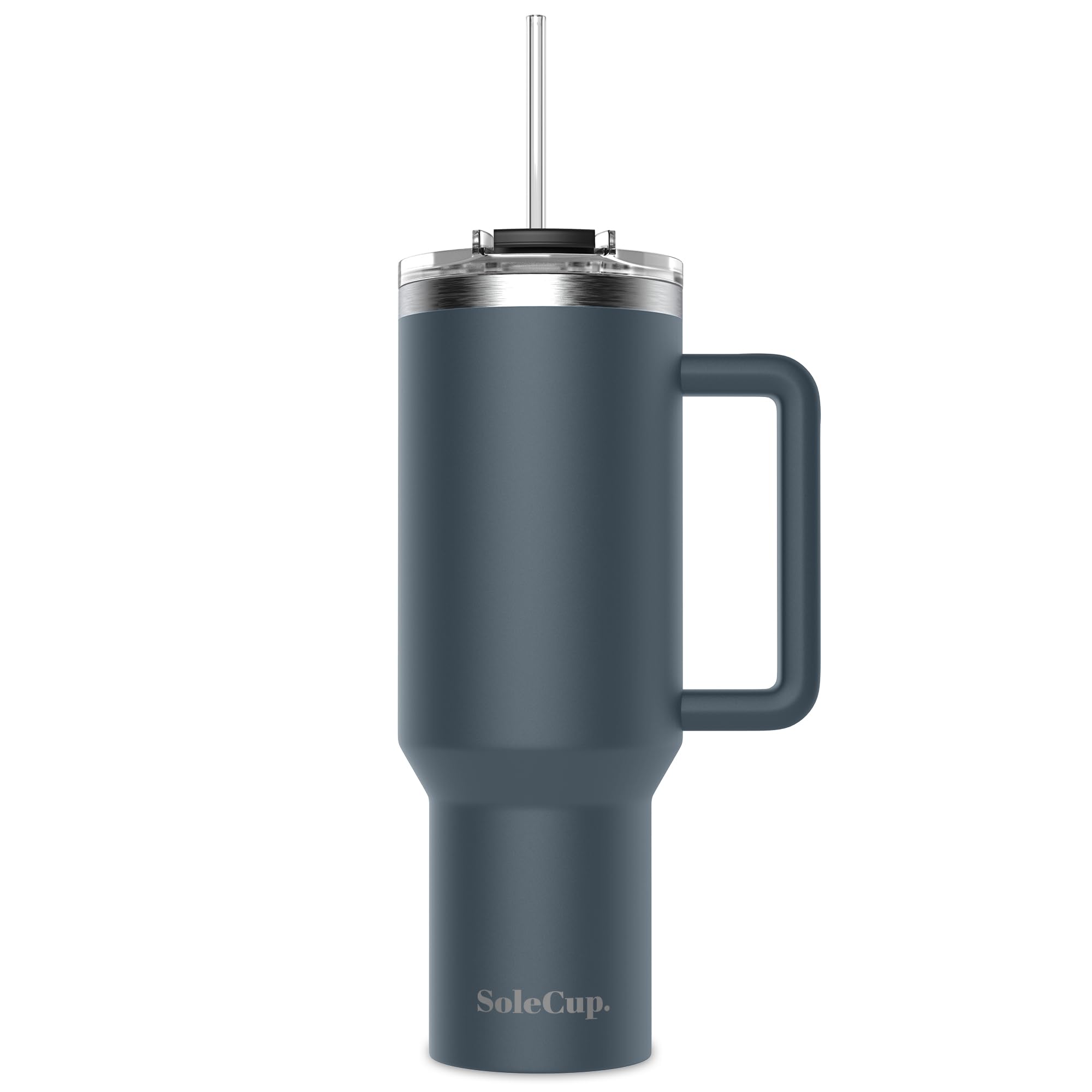 SoleCup. 40oz Travel Mug with Handle, Lid and Two Straws, Drinks Stay Hot for 8 Hours, Cold for 24 Hours, Double Wall Vacuum Insulated Stainless Steel Tumbler… (Charcoal, 40oz)