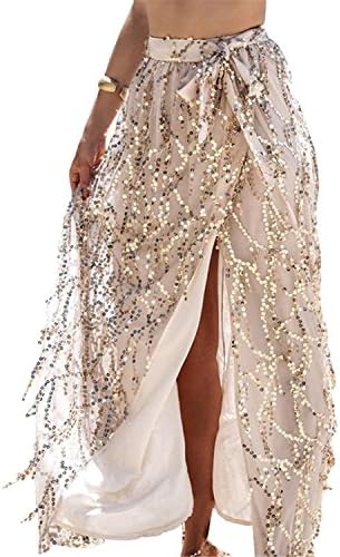 Susan1999 Fashion Sequin Maxi Skirt Women Elegant Beach Summer Skirts Chic Long Beachwear champagne XL