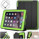 New iPad 2017/2018 Case, Shockpoof Protective 9.7 inch Case Rugged Smart Cover Auto Sleep Wake with Leather Stand Feature for New iPad 5th Generation Model (A1822/ A1823/ A1893/ A1954) (Black/Green)