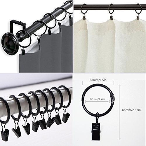 Youngneer Drapery Curtain Clips with Loose Leaf Rings for Traversa Rod Small Decorative Metal Clip Hooks Hanger for Curtain Black 32 Pack - Thumbnail 2