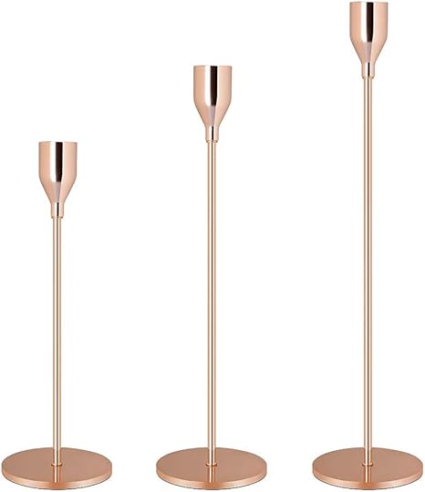 Amazon Com Spetyort Set Of 3 Candle Holders Rose Gold Matte Black Taper Candlesticks Wedding Dinning Party Table Decorative Candelabra Modern Holder For 3 4 Inch Thick Candle Led Candles Home Kitchen