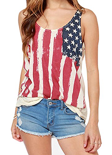 For G and PL Women 4th of July USA Flag Loose Chiffon Tank Tops Star Striped Patriotic Sleeveless Tunic Tops Amercian Flag L