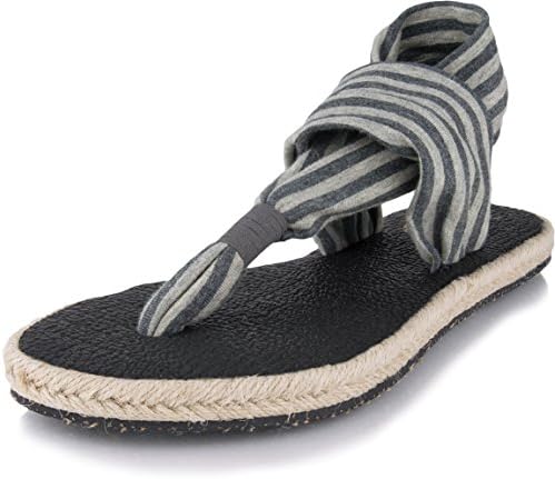 Nalho Women's Comfort Sandals Flip Flops and Espadrilles, Comfortable Flats Shoes and Slingback Slides with Yoga Mat Memory Foam, Grey Stripe, 5
