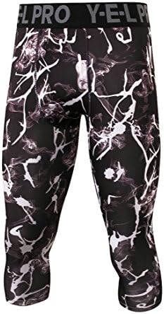 Ffox Men's Print Compression Sports Running Dry Tights 3/4 Pants