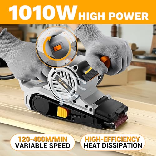 Belt Sander Corded: DEKOPRO 8.4A Belt Sander with Dust Bag & 2 Metal C Clamps, 1010W 3×21-Inch Power Belt Sanders with Variable-Speed Control for Woodworking