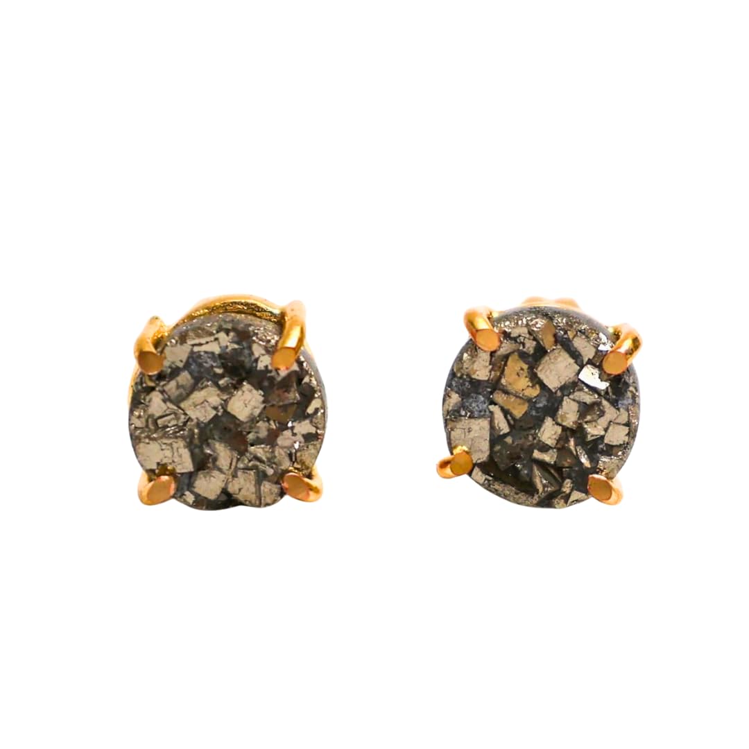 Gempires Natural Pyrite Raw Crystal Stud Earrings